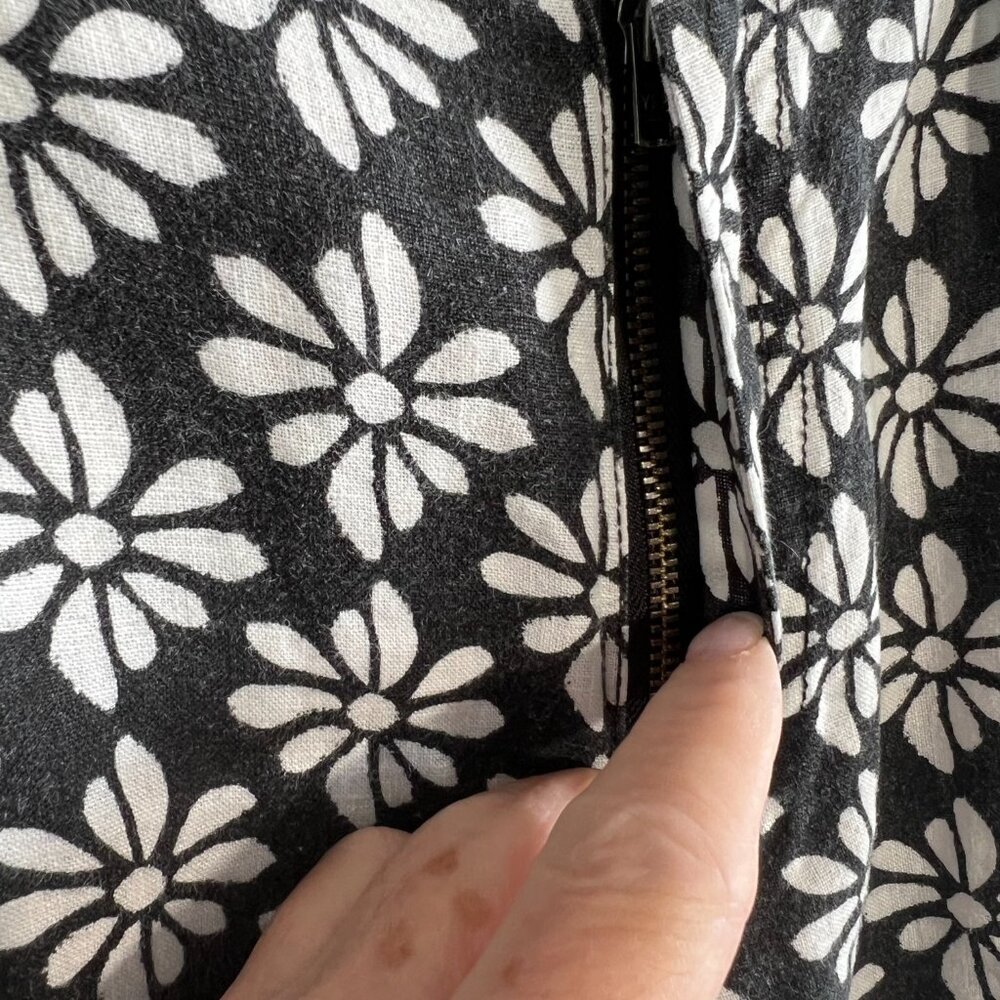 Rachel Zoe Women Medium 100% linen wide leg pants black white floral boho flowy - Picture 3 of 12